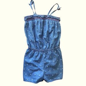 Cat & Jack Blue Chambray Sleeveless Romper with Red Trim and White Stars 6/6X